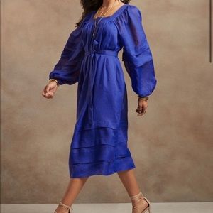 Ramie linen blue midi dress Banana Republic NWT